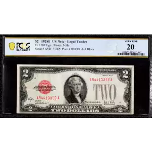 $2 1928-B red seal. Small Legal Tender Notes 1503