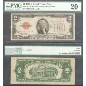 $2 1928-D red seal. Small Legal Tender Notes 1505*