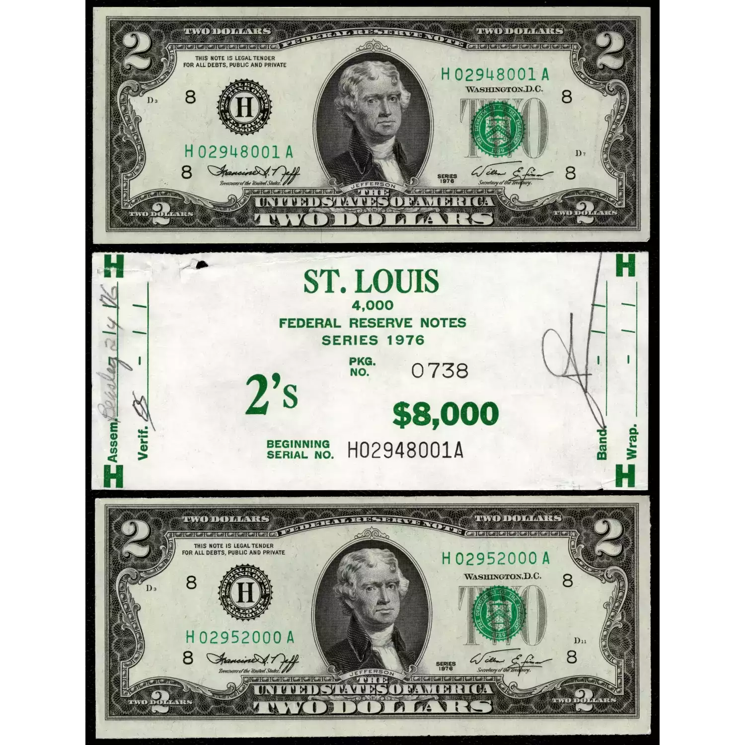 $2 1976 BEP Currency Label Set : First + Last Note with BEP Brick Label ...