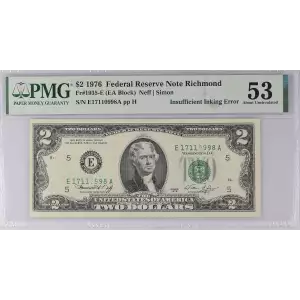 $2 1976 Green seal Small Size $2 Federal Reserve Notes 1935-E