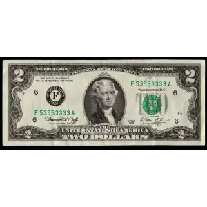 $2 1976 Green seal Small Size $2 Federal Reserve Notes 1935-F