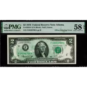 $2 1976 Green seal Small Size $2 Federal Reserve Notes 1935-F