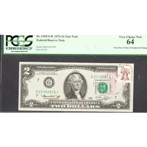 $2 1976 Green seal Small Size $2 Federal Reserve Notes 1935-G*