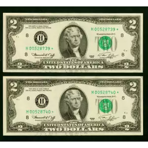 $2 1976 Green seal Small Size $2 Federal Reserve Notes 1935-H*