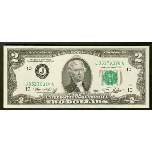 $2 1976 Green seal Small Size $2 Federal Reserve Notes 1935-J