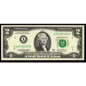 $2 2003-A. Green seal Small Size $2 Federal Reserve Notes 1938-A