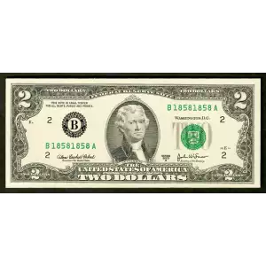 $2 2003-A. Green seal Small Size $2 Federal Reserve Notes 1938-B