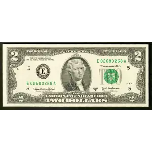 $2 2003-A. Green seal Small Size $2 Federal Reserve Notes 1938-E