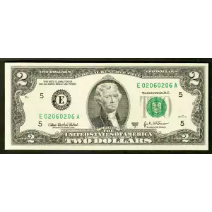 $2 2003-A. Green seal Small Size $2 Federal Reserve Notes 1938-E