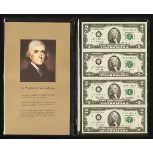 $2 2003 FRN = UNCUT SHEET = 4 Subject Wisdom of Thomas Jefferson Portfolio Gem (2)