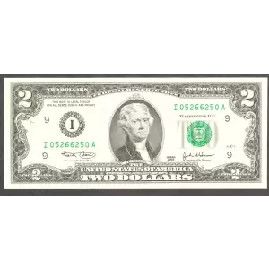 $2 2003 Green seal Small Size $2 Federal Reserve Notes 1937-I