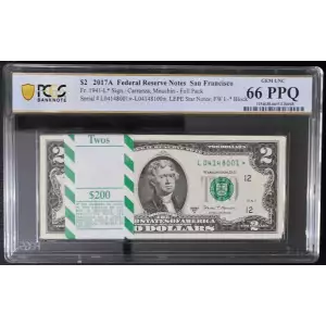 $2 2017-A FRN SOLID STAR PACK =100 CONSECUTIVE WITH SOLID STAR in UR= RARE! Gem