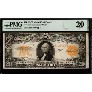 $20 1922 Gold Gold Certificates 1187