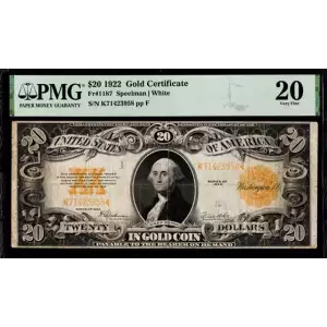 $20 1922 Gold Gold Certificates 1187