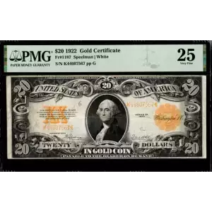 $20 1922 Gold Gold Certificates 1187