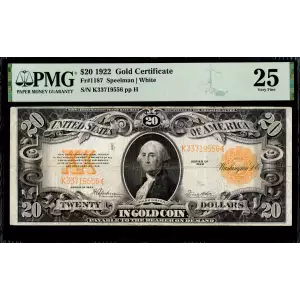 $20 1922 Gold Gold Certificates 1187