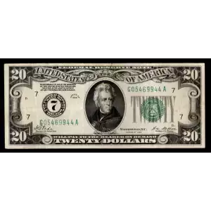 $20 1928-A. Green seal. Small Size $20 Federal Reserve Notes 2051-G