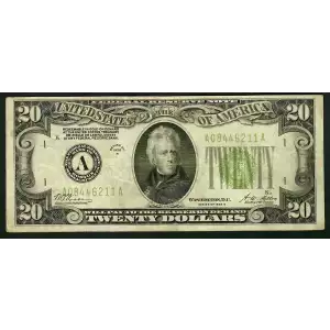 $20 1928-B. Green seal. Small Size $20 Federal Reserve Notes 2052-A