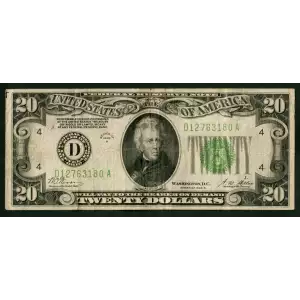 $20 1928-B. Green seal. Small Size $20 Federal Reserve Notes 2052-B (2)