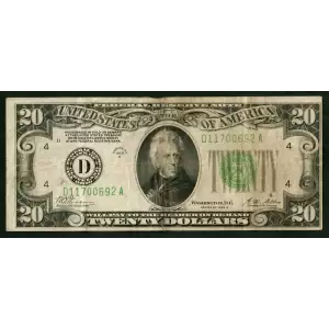 $20 1928-B. Green seal. Small Size $20 Federal Reserve Notes 2052-B (2)