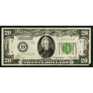 $20 1928-B. Green seal. Small Size $20 Federal Reserve Notes 2052-B (2)