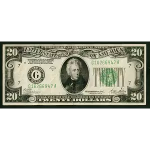 $20 1928-B. Green seal. Small Size $20 Federal Reserve Notes 2052-B