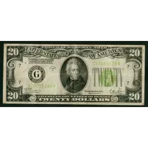 $20 1928-B. Green seal. Small Size $20 Federal Reserve Notes 2052-B