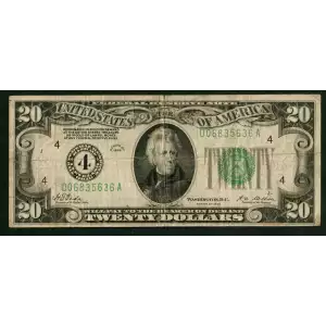 $20 1928 Green seal. Small Size $20 Federal Reserve Notes 2050-D