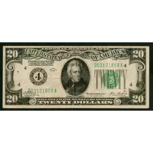 $20 1928 Green seal. Small Size $20 Federal Reserve Notes 2050-D