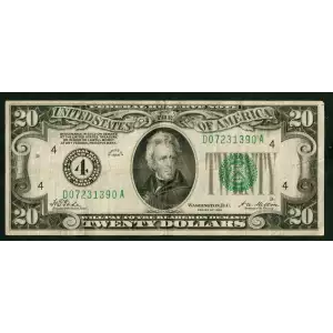 $20 1928 Green seal. Small Size $20 Federal Reserve Notes 2050-D