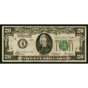 $20 1928 Green seal. Small Size $20 Federal Reserve Notes 2050-D