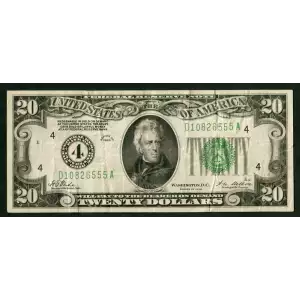 $20 1928 Green seal. Small Size $20 Federal Reserve Notes 2050-D