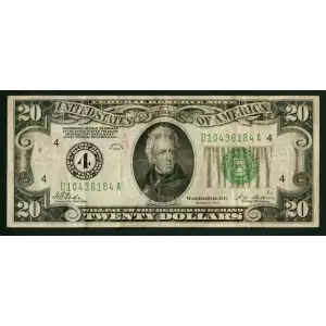 $20 1928 Green seal. Small Size $20 Federal Reserve Notes 2050-D