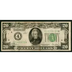 $20 1928 Green seal. Small Size $20 Federal Reserve Notes 2050-D