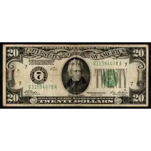 $20 1928 Green seal. Small Size $20 Federal Reserve Notes 2050-G