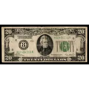 $20 1928 Green seal. Small Size $20 Federal Reserve Notes 2050-H
