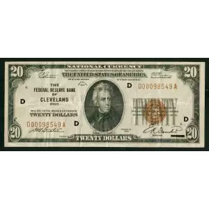 $20 1929 brown seal Small Federal Reserve Bank Notes 1870-D