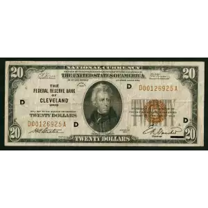 $20 1929 brown seal Small Federal Reserve Bank Notes 1870-D