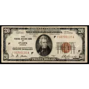 $20 1929 brown seal Small Federal Reserve Bank Notes 1870-F