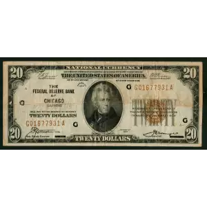 $20 1929 brown seal Small Federal Reserve Bank Notes 1870-G