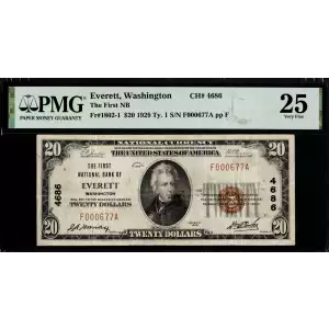 $20 1929 small brown seal. Small National Bank Notes 1802-1