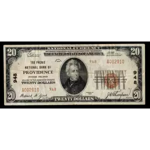 $20 1929 small brown seal. Small National Bank Notes 1802-2
