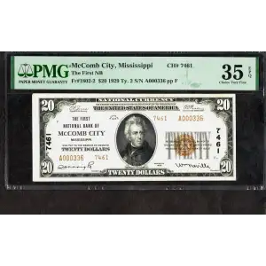 $20 1929 small brown seal. Small National Bank Notes 1802-2