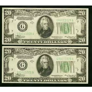 $20 1934-A. blue-Green seal. Small Size $20 Federal Reserve Notes 2055-G