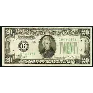 $20 1934-A. blue-Green seal. Small Size $20 Federal Reserve Notes 2055-G