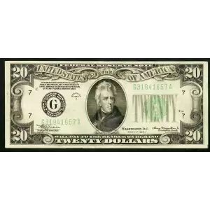 $20 1934-A. blue-Green seal. Small Size $20 Federal Reserve Notes 2055-G (2)