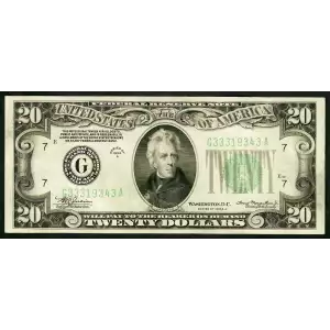 $20 1934-A. blue-Green seal. Small Size $20 Federal Reserve Notes 2055-G (2)