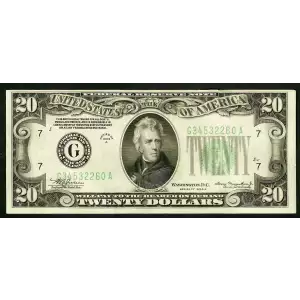 $20 1934-A. blue-Green seal. Small Size $20 Federal Reserve Notes 2055-G (2)