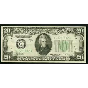 $20 1934-A. blue-Green seal. Small Size $20 Federal Reserve Notes 2055-G