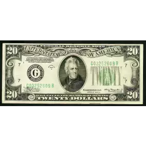 $20 1934-A. blue-Green seal. Small Size $20 Federal Reserve Notes 2055-G